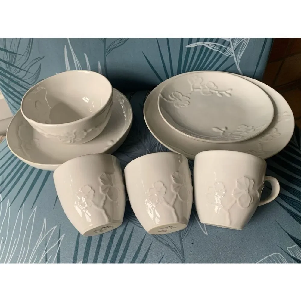 NEW 7 pc Michael Aram White Orchid Stoneware MUGS PLATE BOWL REPLACEMENT SET LOT